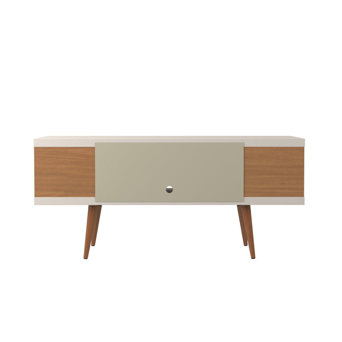 Manhattan Comfort Utopia 53.14\" TV Stand with Splayed Wooden Legs & 4 Shelves - Off White & Maple Cream