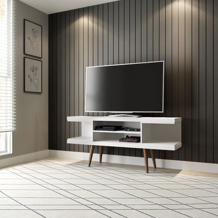 Manhattan Comfort Utopia 53.14\" TV Stand with Splayed Wooden Legs & 4 Shelves - White