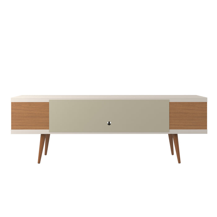 Manhattan Comfort Utopia 70.47\" TV Stand with Splayed Wooden Legs & 4 Shelves - Off White & Maple Cream