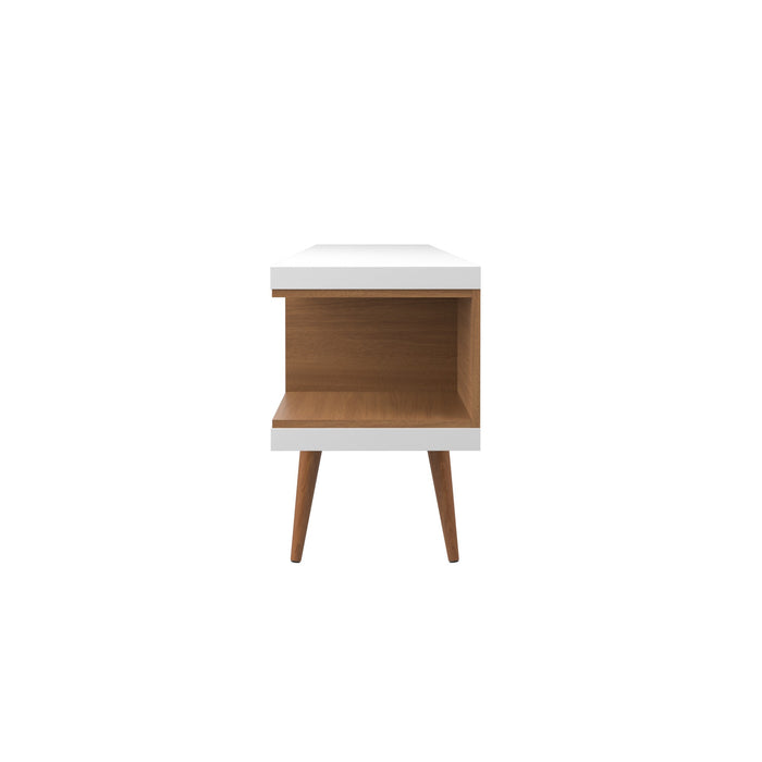 Manhattan Comfort Utopia 70.47\" TV Stand with Splayed Wooden Legs & 4 Shelves - White Gloss & Maple Cream