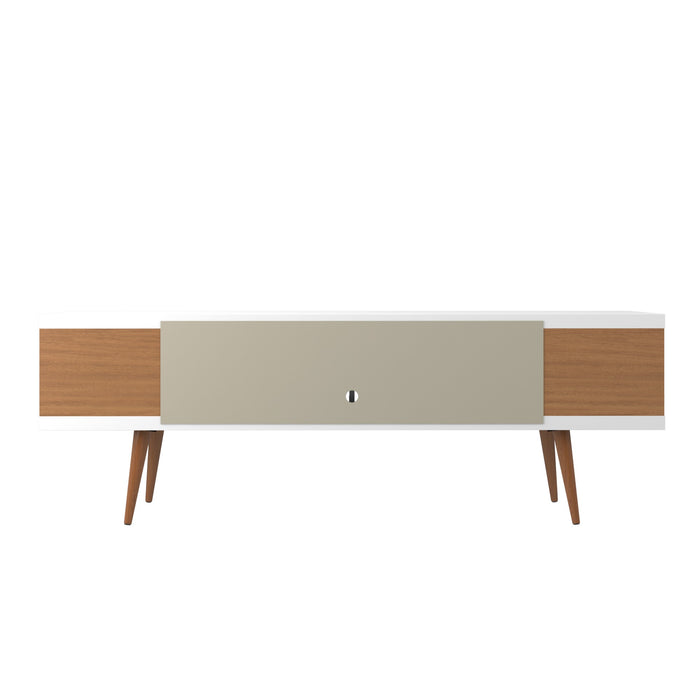 Manhattan Comfort Utopia 70.47\" TV Stand with Splayed Wooden Legs & 4 Shelves - White Gloss & Maple Cream