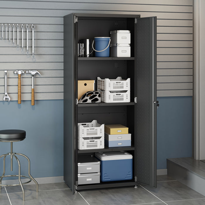 Manhattan Comfort Fortress Textured Metal 75.4\" Garage Cabinet with 4 Adjustable Shelves - Charcoal Grey