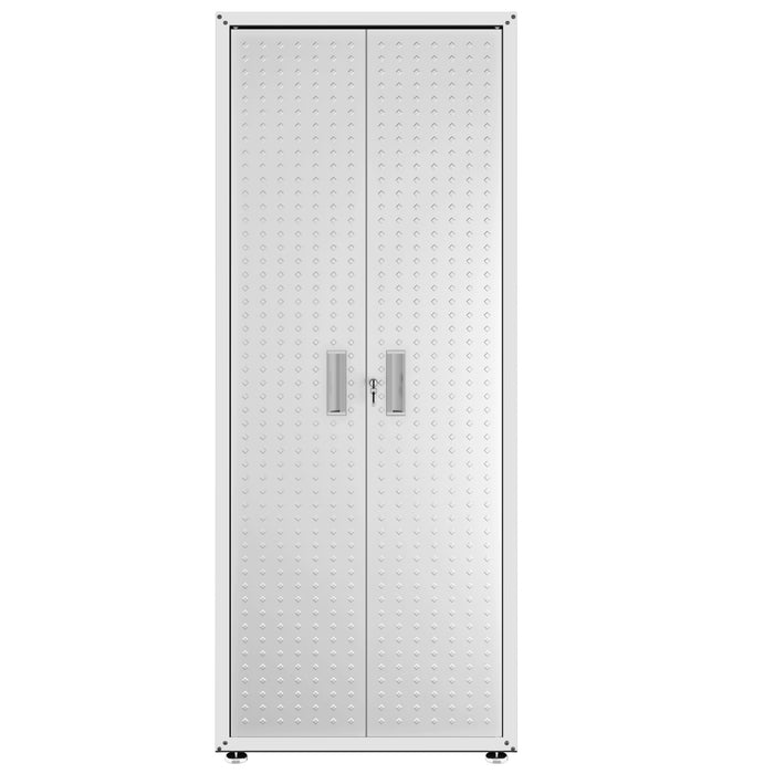 Manhattan Comfort Fortress Textured Metal 75.4\" Garage Cabinet with 4 Adjustable Shelves - White