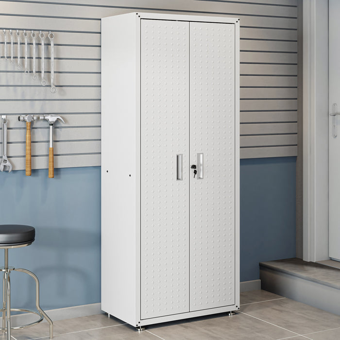 Manhattan Comfort Fortress Textured Metal 75.4\" Garage Cabinet with 4 Adjustable Shelves - White
