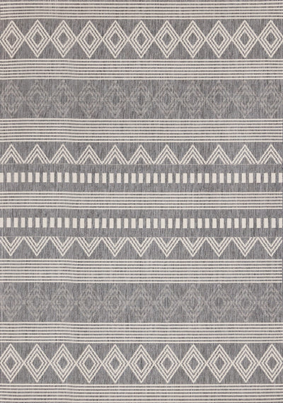 Jackson Grey White Patterned Rows Rug, 7'10" x 10'6" Outdoor Area Rug | Tapis Jackson gris blanc a motifs en rangees, 7'10" x 10'6"