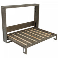 Olivia Solid Wood Murphy Bed with LED Light and Foldable Cabinet,Full Size,Brown Full Bed 