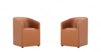 Anna Round Modern Vegan Leather Armchair in Saddle Brown - Set of 2