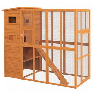 Pawhut Large Catio Outdoor Cat Enclosure Weatherproof Cat House With Cat Condo, Indoor Wooden Cat Cage Pet Kennel, 77