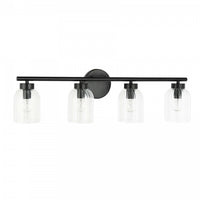 Dainolite Vienna 4 Light Incandescent Vanity Matte Black Clear Ribbed Glass Lamp