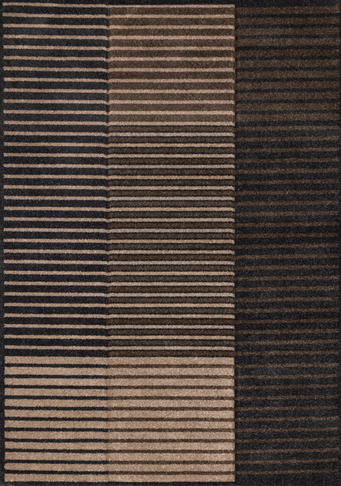 Maverick Beige Brown Black Striped Design Rug, 7'10\" x 10'6\" Indoor Area Rug
