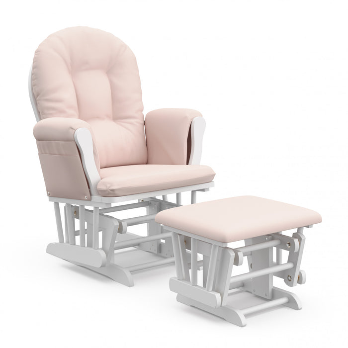 Storkcraft Hoop Glider and Ottoman - White/Pink