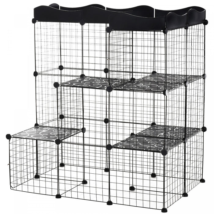 Pawhut 40 Panels Small Animal Cage, Pet Playpen With Doors, Kitten Cage, Portable Metal Wire Yard For Ferrets Indoor Use, 41\" X 28\" X 46\"