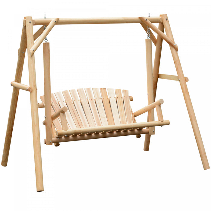 Outsunny 6.5' Outdoor Loveseat 2 Person Wood Porch Swing Natural Wood
