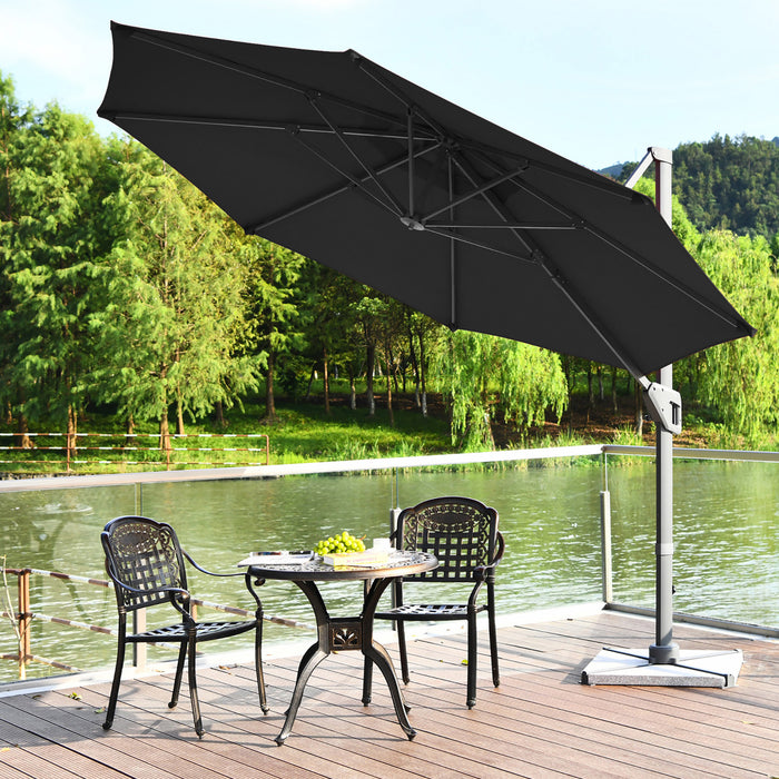 Costway 11ft Patio Offset Umbrella Cantilever Rotation Aluminum Tilt Cross Base Gray