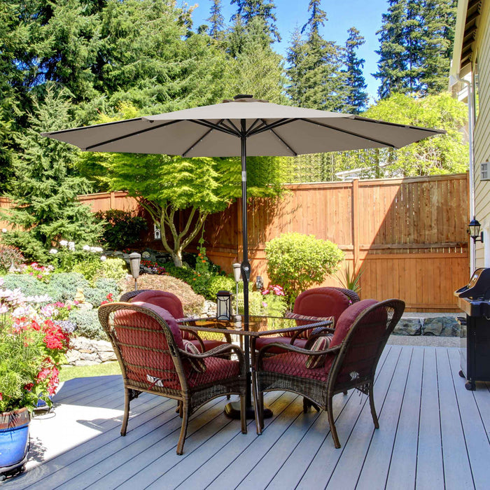 Costway 10' Solar LED Lighted Patio Market Umbrella Shade Tilt Adjustment Crank Tan