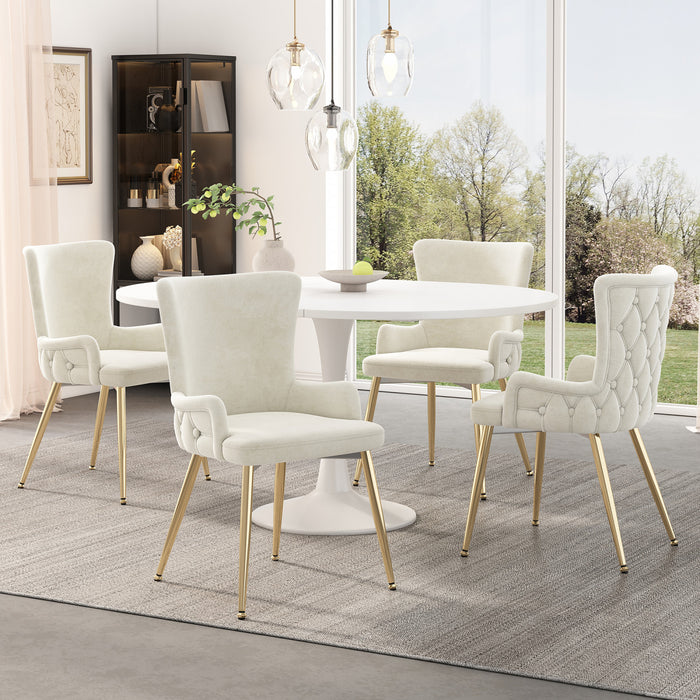Luna Velvet Dining Chairs with Tufted Upholstered and Gold Metal Legs Set of 4, Beige