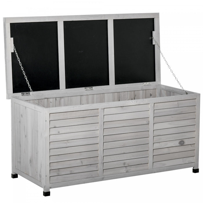 Outsunny 75 Gallon Wooden Storage Box Patio Deck Box Bench, Garden Backyard Outdoor Storage Container With Aerating Gap & Weather-fighting Finish, Gray