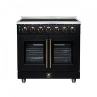 Forno Massimo 36 Inch French Door Electric range, 5 radiant burners, 5.36 cu.ft., Black - FFSEL6955-36BLK Electric Range 