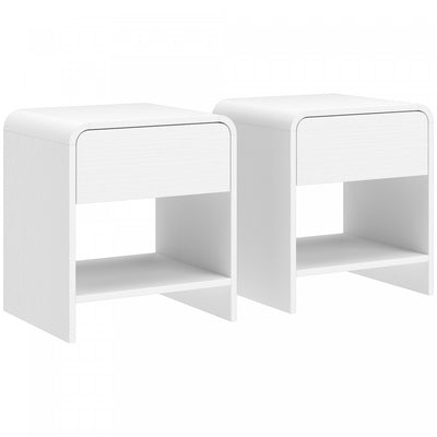 HOMCOM Nightstand Set of 2, Bedside Table with Rounded Corners, White