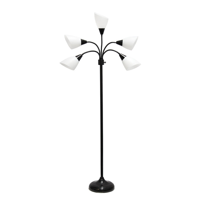 Skye 5 Light Adjustable Gooseneck Floor Lamp, Black & White, 67\"H