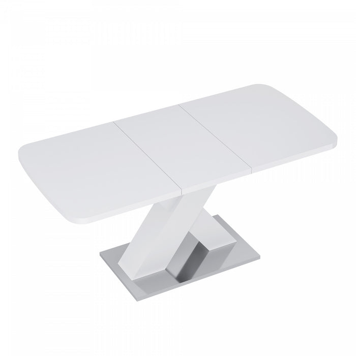 Liam Modern Rectangle Stretchable Dining Table with X-Shape Legs and Metal Base,White