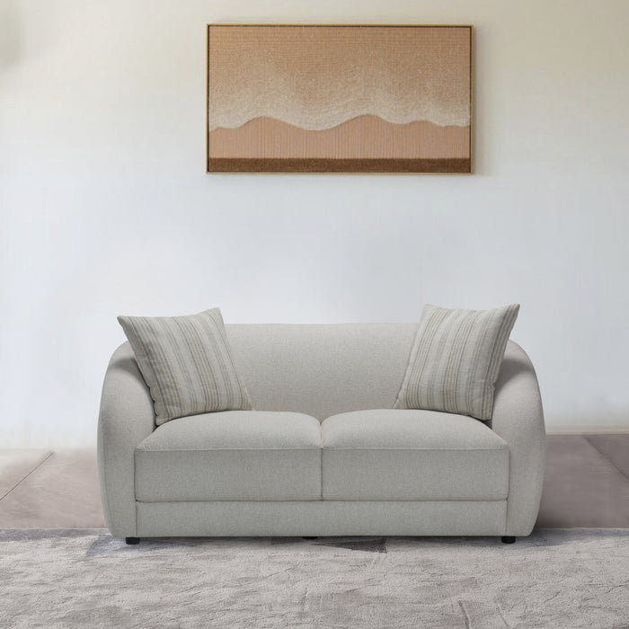 Isla 70 in. Boucle Loveseat with Rounded Barrel Arms and Accent Pillows - Cream