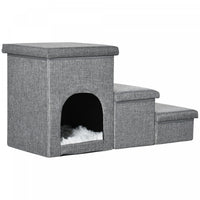 Pawhut Multifunctional Dog Stairs With Storage Boxes And Condo, 3-step Pet Stairs For High Beds And