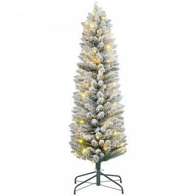 Homcom 5 Foot Snow Flocked Artificial Pencil Christmas Tree With Lights|Homcom Arbre De Noel Artificiel Floque Enneige De 5 Pieds Avec Lumieres