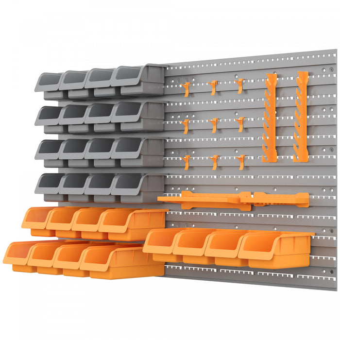Durhand 44pc Wall Mounted Storage Bins Parts Rack Kit With Pegboard