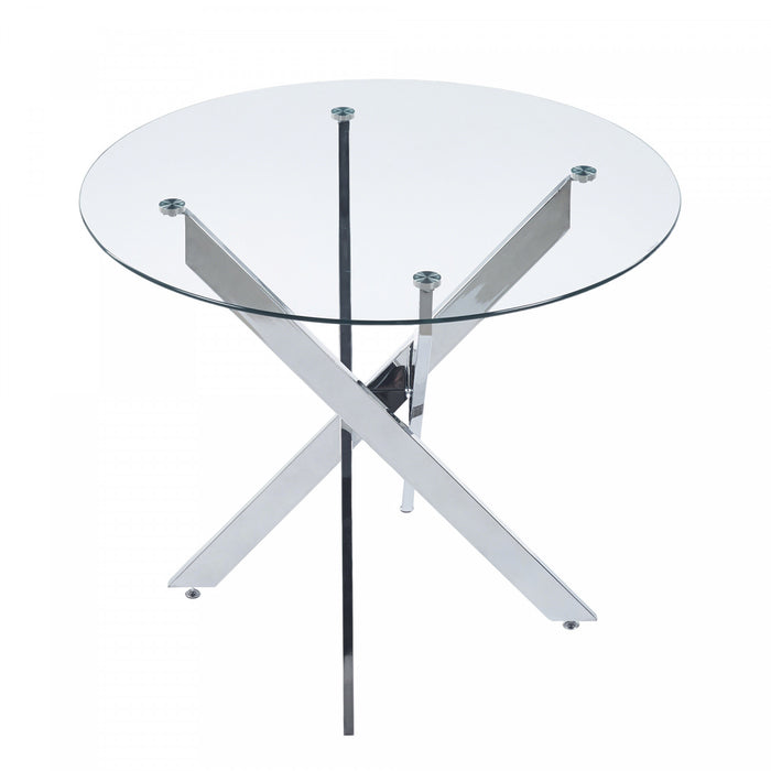 Alex Round Multi-Functional Dining Table with Glass Top,Chrome