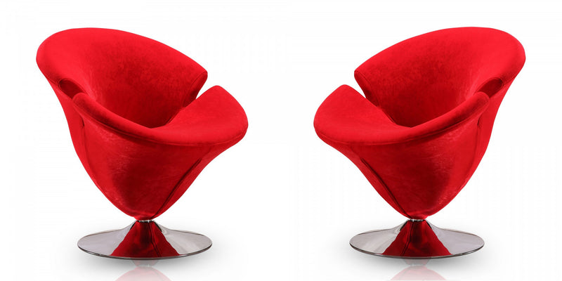Tulip Modern Velvet Swivel Lounge Chair in Red - Set of 2