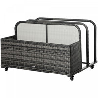 Rolling Pool Storage Rattan Outdoor Storage Wicker Organizer, Grey