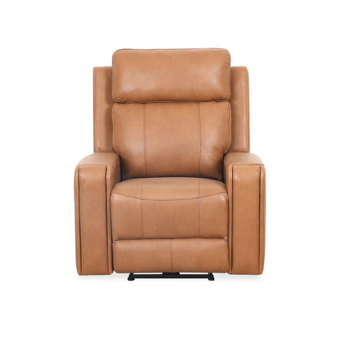 Bellamy 37 in. Leather Match Power Glider Recliner with Adjustable Headrest and USB - Cognac