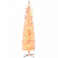 Homcom 6' Slim Snow Flocked Artificial Christmas Tree With Light, Pink