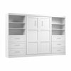 Bestar Pur Full Murphy Two Shelving Units with Drawers 131-Inch Wall Bed - White