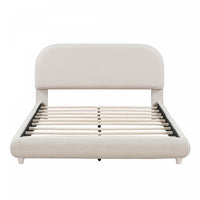 Sophie Teddy Fleece Upholstered Platform Bed with Soft Fabric and Sturdy Frame,Queen Size,Beige Queen Bed