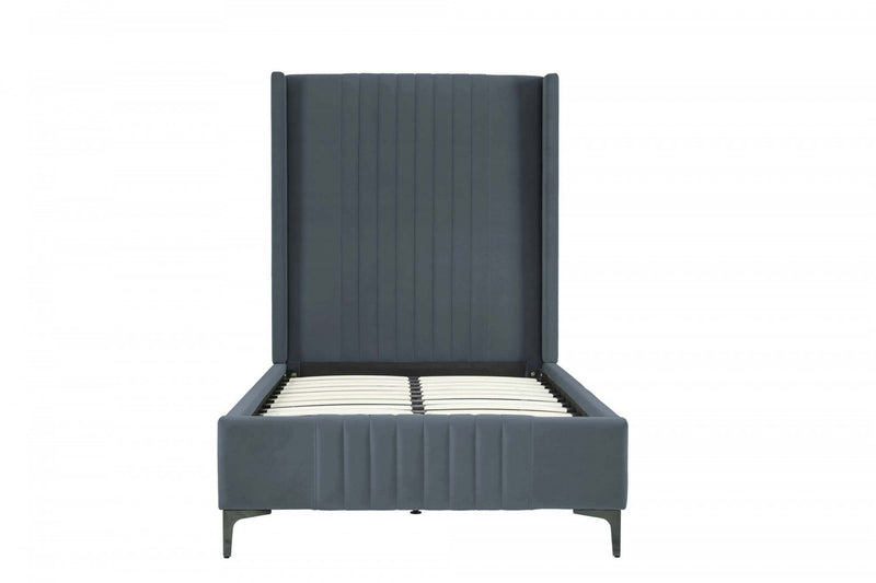 Promenade Mid-Century Modern Upholstered Velvet Twin Bed in Gray