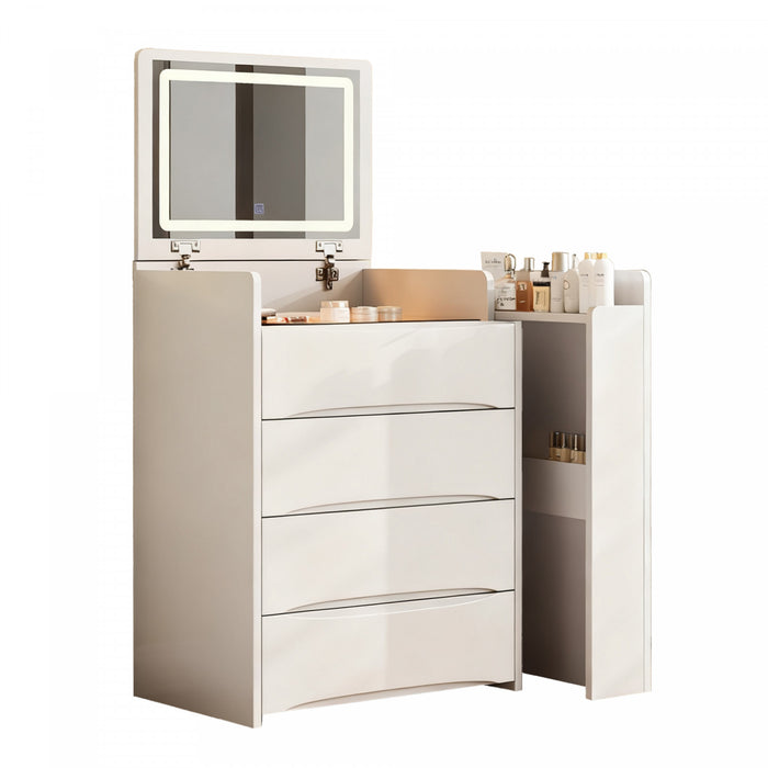 Sophia 3-in-1 Flip Mirror Vanity Table Set with LED Lights and Storage,White Mirror Cabinet