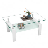 Liam Modern Rectangle Clear Tempered Glass Coffee Table,White 