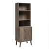 Milo Mid-Century Modern Tall Bookcase with Adjustable Shelves, 2 Doors & Brushed Brass-Finished Knobs - Drifted Grey