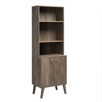 Milo Mid-Century Modern Tall Bookcase with Adjustable Shelves, 2 Doors & Brushed Brass-Finished Knob