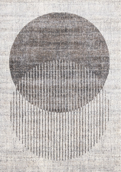 Solace Soft Low-Pile Grey White Merging Circles Area Rug - 3'11" x 5'7"|Carpette à poil court doux Solace grise et blanche à motif de cercles qui fusionnent - 3 pi 11 po x 5 pi 7 po