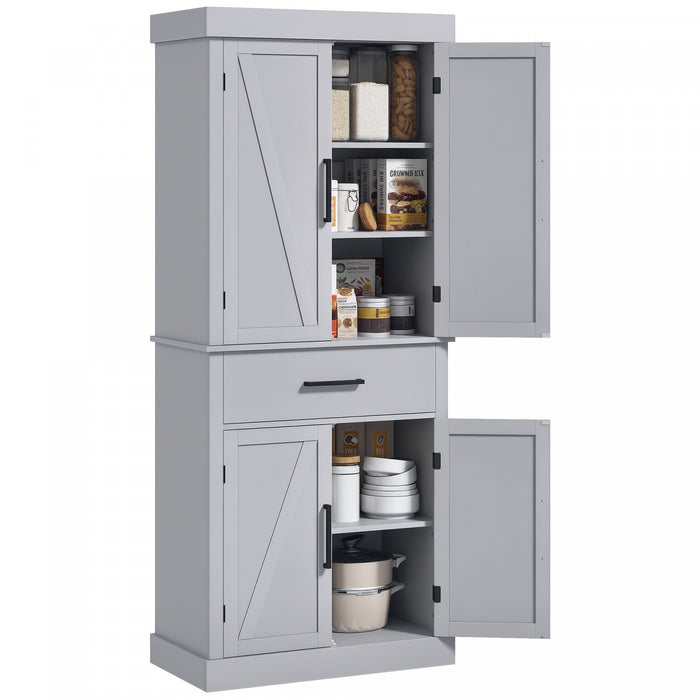 HOMCOM 72\" Tall Kitchen Pantry Storage Cabinet with Barn Doors and Drawer