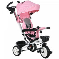 Qaba Toddler Tricycle, 6 In 1 Stroller Bike With Parent Push Handle, Canopy, Storage Baskets, Cuphol
