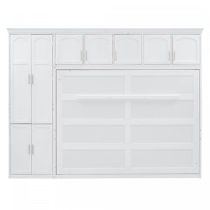 Eileen Space-saving Murphy Wall Bed With Cabinets, Queen Size, White