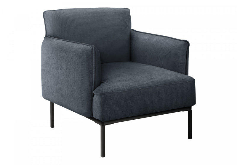 Monarch Specialties - Accent Chair, 33\" H, Upholstered, Living Room, Bedroom, Blue Fabric, Black Metal Legs