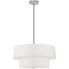 Dainolite Everly 4 Light 2 Tier Pendant Satin Chrome Finish White Shade Lamp