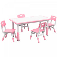 Qaba Kids Table And Chair Set With 4 Chairs, Adjustable Height, Easy To Clean Table Surface, For 1.5