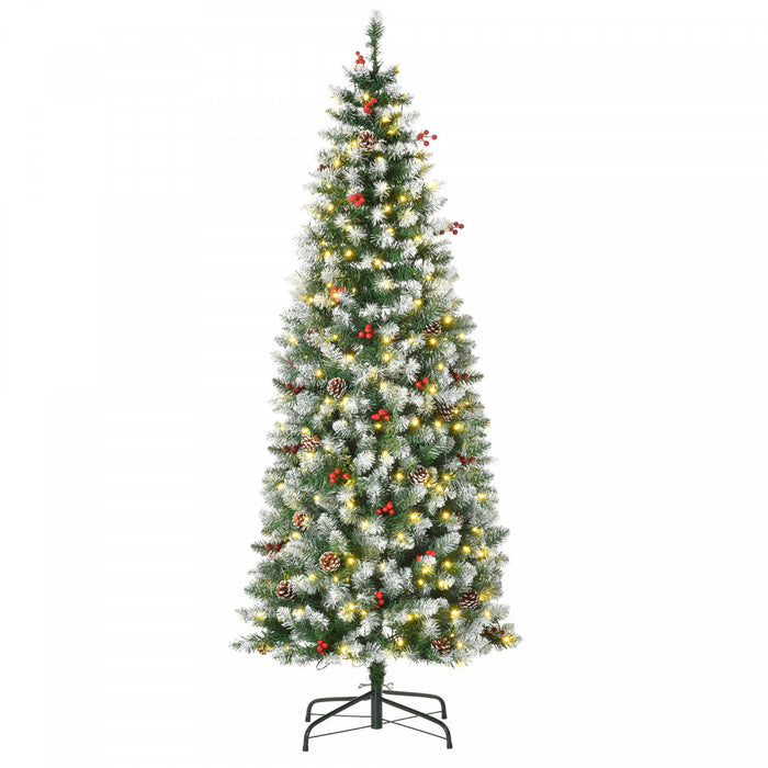Homcom 6' Prelit Flocked Artificial Xmas Tree W/ Pine Cones, Berries