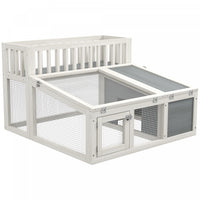 Pawhut Rabbit Hutch Outdoor Indoor With Storage Shelf, Wooden Bunny Cage Guinea Pig Cage With Run, O
